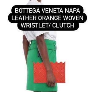 Bottega Veneta Orange Napa leather woven Intreccio clutch wristlet